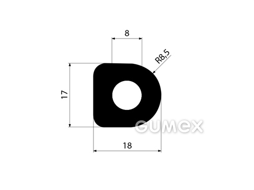 "D" Gummiprofil mit Loch, 17x18/R8,5mm, 70°ShA, NBR, -40°C/+70°C, schwarz, 